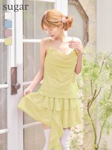 【予約商品/5月下旬発送予定】XSサイズあり【IRMA/イルマ】ローズブローチ/ フリル/ ティアード/ ワンカラー/ シフォン/ キャミ/ フレア/ ミニドレス/ キャバドレス[OF2A]