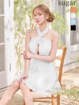 【予約商品/5月下旬発送予定】XSサイズあり【IRMA/イルマ】ホルターネック/ プリーツ/ ビジュー/ ワンカラー/ シフォン/ ウエストマーク/ フレア/ ミニドレス/ キャバドレス[OF2A]