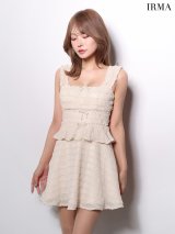 【予約商品/5月下旬発送予定】XSサイズあり【IRMA/イルマ】リボン/ フリル/ チェック/ シフォン/ ドット/ ノースリーブ/ フレア/ ミニドレス/ キャバドレス[OF2A]