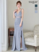 【予約商品/5月下旬発送予定】【IRMA/イルマ】ラメニット/ ウエストビジュー/ スリット/ ノースリーブ/ シアー/ ストレッチ/ ロングドレス/ キャバドレス long[OF2A]
