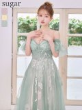 【JEAN MACLEAN/ジャンマクレーン】2way/ パフスリーブ/ オフショル/ チュール/ ビーズ刺繍/ スパンコール/ フレア/ プリンセス/ ロングドレス/ キャバドレス long[OF2A]
