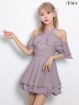 XSサイズあり【IRMA/イルマ】アメスリ/ オフショル/ ビジュー/ リボン/ フリル/ ティアード/ 2段フリル/ シフォン/ ウエストマーク/ フレア/ ミニドレス/ キャバドレス[OF2A]