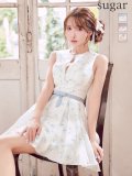 XSサイズあり【IRMA/イルマ】フラワープリント/ ジャガード/ バストジップ/ ビジュー/ リボン/ ウエストマーク/ フレア/ ミニドレス/ キャバドレス[OF2A]