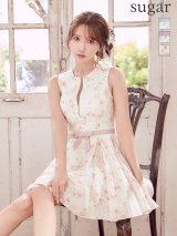 XSサイズあり【IRMA/イルマ】フラワープリント/ ジャガード/ バストジップ/ ビジュー/ リボン/ ウエストマーク/ フレア/ ミニドレス/ キャバドレス[OF2A]