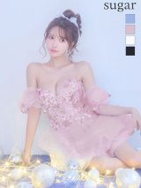 XSサイズあり【IRMA/イルマ】2way/ パフスリーブ付き/ ベア/ オフショルダー/ 立体フラワー/ 刺繍レース/ 2段フリル/ ティアード/ ウエストシアー/ ビジュー/スピンドル/ フリル/ Aライン/ フレア/ ミニドレス/ キャバドレス[OF2A]