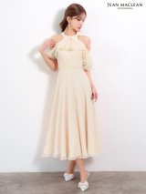 【予約商品/6月下旬発送予定】【JEAN MACLEAN/ジャンマクレーン】フリル/ リボン/ ホルターネック/ ビジュー/ 半袖/ シフォン/ フレア/ ワンピース/ ミディアムドレス/ キャバドレス[OF2A]