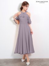 【予約商品/6月下旬発送予定】【JEAN MACLEAN/ジャンマクレーン】フリル/ リボン/ ホルターネック/ ビジュー/ 半袖/ シフォン/ フレア/ ワンピース/ ミディアムドレス/ キャバドレス[OF2A]