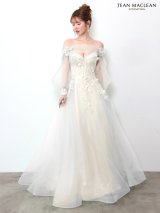 【予約商品/6月下旬発送予定】【JEAN MACLEAN/ジャンマクレーン】シアー/ 立体フラワー/ バックリボン/ オフショル/ ネット/ レース/ 長袖/ パフスリーブ/ プリンセス/ ロングドレス/ キャバドレス long[OF2A]
