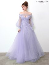 【予約商品/6月下旬発送予定】【JEAN MACLEAN/ジャンマクレーン】シアー/ 立体フラワー/ バックリボン/ オフショル/ ネット/ レース/ 長袖/ パフスリーブ/ プリンセス/ ロングドレス/ キャバドレス long[OF2A]