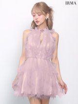XSサイズあり【IRMA/イルマ】レース/ ネット/ アメスリ/ ノースリーブ/ ハイネック/ バストカット/ フリル/ ミニドレス/ キャバドレス[OF2A]