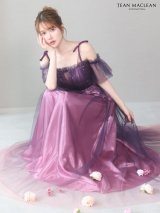 【JEAN MACLEAN/ジャンマクレーン】グラデーション/ パフスリーブ/ オフショルダー/ 2way/ リボン/ キャミソール/ シアー/ パール/ Aライン/ フレア/ プリンセス/ ロングドレス/ キャバドレス long[OF2A]