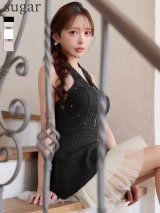 【予約商品/8月下旬発送予定】sugarオリジナルカラー・XSサイズあり【IRMA/イルマ】ビジュー/ フクレニット/ ホルターネック/ リボン/ バストジップ/ ストレッチ/ Aライン/ フレア/ ミニドレス/ キャバドレス[OF2A]