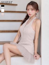 【予約商品/8月下旬発送予定】sugarオリジナルカラー・XSサイズあり【IRMA/イルマ】ビジュー/ フクレニット/ ホルターネック/ リボン/ バストジップ/ ストレッチ/ Aライン/ フレア/ ミニドレス/ キャバドレス[OF2A]