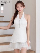 【予約商品/8月下旬発送予定】sugarオリジナルカラー・XSサイズあり【IRMA/イルマ】ビジュー/ フクレニット/ ホルターネック/ リボン/ バストジップ/ ストレッチ/ Aライン/ フレア/ ミニドレス/ キャバドレス[OF2A]