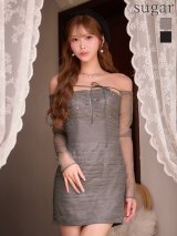 即日発送【IRMA/イルマ】 2WAY/ バストジップ/ ロングスリーブ/ 袖あり/ オフショルダー/ リボン/ ベアトップ/ ビジュー/ タイト/ ミニドレス/ キャバドレス[OF2C]