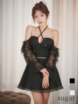 【予約商品/10月下旬発送予定】【IRMA/イルマ】シルキーシフォン/ レース/ オフショルダー/ ホルターネック/ 長袖/ フリル/ セットアップ/ フレア/ ミニドレス/ キャバドレス[OF2C]