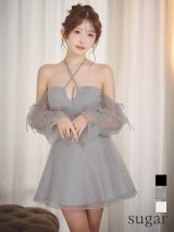 【予約商品/10月下旬発送予定】【IRMA/イルマ】シルキーシフォン/ レース/ オフショルダー/ ホルターネック/ 長袖/ フリル/ セットアップ/ フレア/ ミニドレス/ キャバドレス[OF2C]
