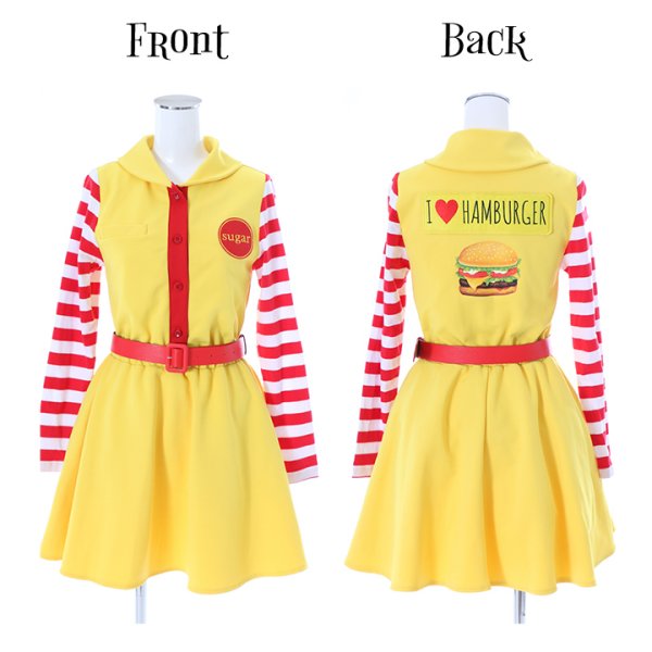 画像8: 【SALE!!】ハンバーガーショップガール/ウェイトレスコスプレ/フレアスカート/ロングスリーブ/Aライン【ハロウィン3点セット】【S-XLサイズ/1カラー】(v01/STEE07R)[HC03]