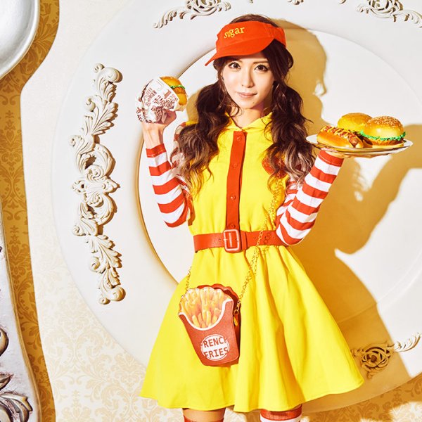 画像3: 【SALE!!】【即日発送】ハンバーガーショップガール/ウェイトレスコスプレ/フレアスカート/ロングスリーブ/Aライン【ハロウィン3点セット】【S-XLサイズ/1カラー】(B017SB/STEE07R)[HC03]