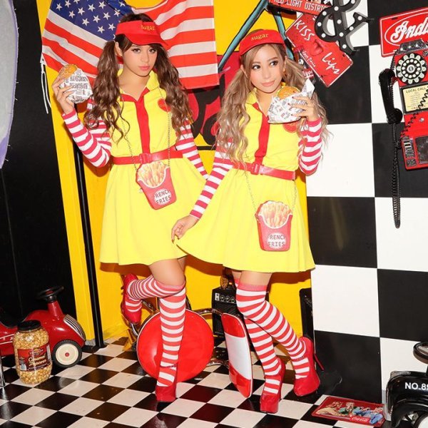 画像7: 【SALE!!】ハンバーガーショップガール/ウェイトレスコスプレ/フレアスカート/ロングスリーブ/Aライン【ハロウィン3点セット】【S-XLサイズ/1カラー】(v01/STEE07R)[HC03]