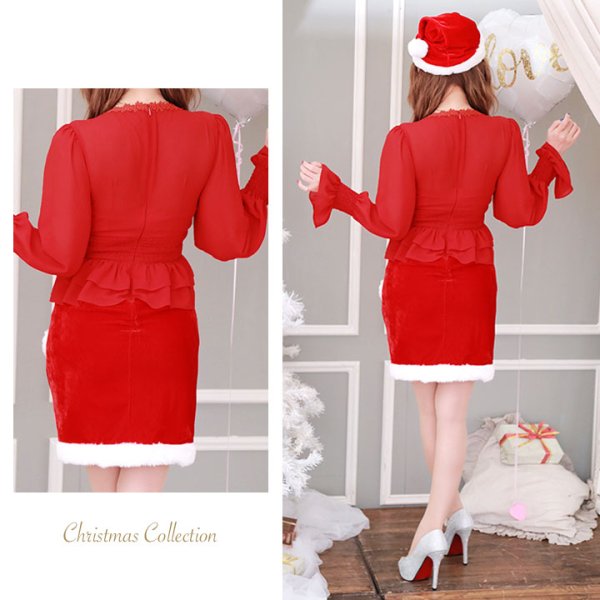 画像5: SALE!【X'mas3点セット】ハイウエストペプラムシフォンサンタコスプレ[OF01]