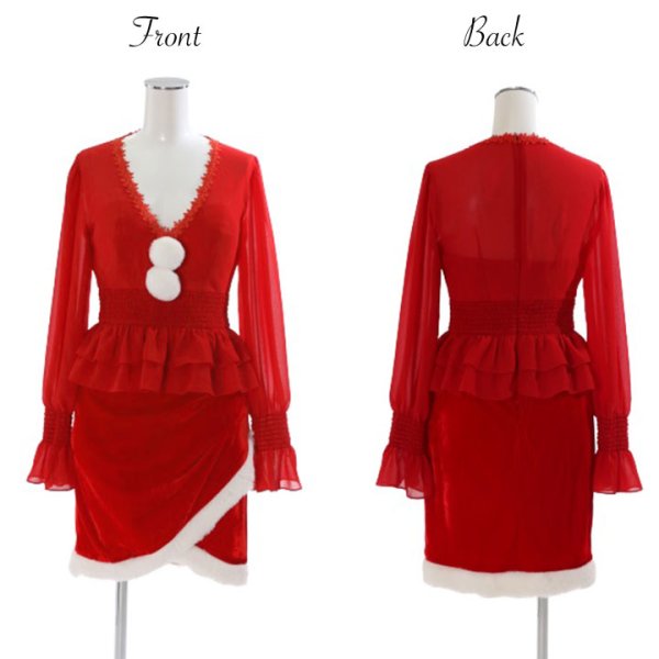 画像7: SALE!【X'mas3点セット】ハイウエストペプラムシフォンサンタコスプレ[OF01]