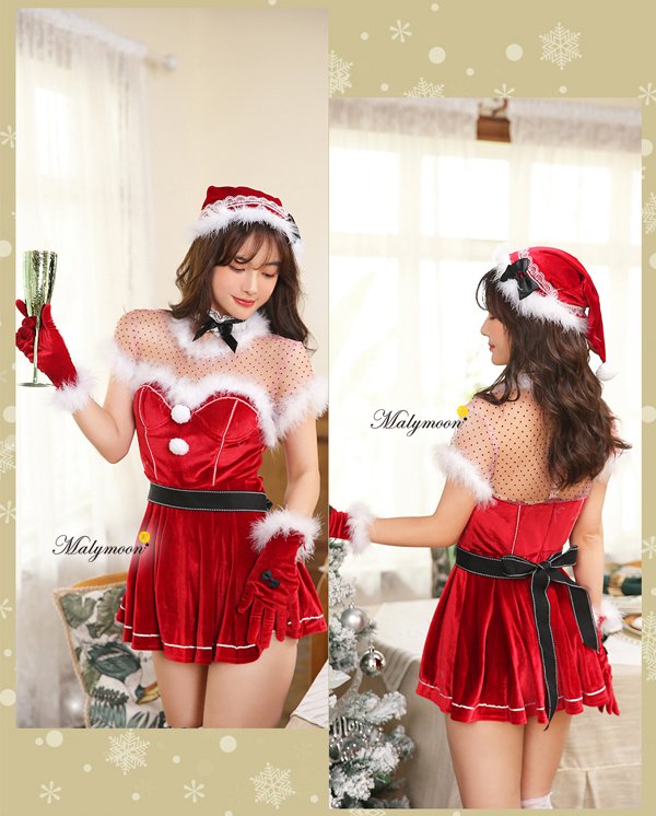 画像6: 【即日発送】【クリスマスコスプレ7点セット】【Malymoon/マリームーン】ドットレースサンタ【フリーサイズ/1カラー】[OF03]