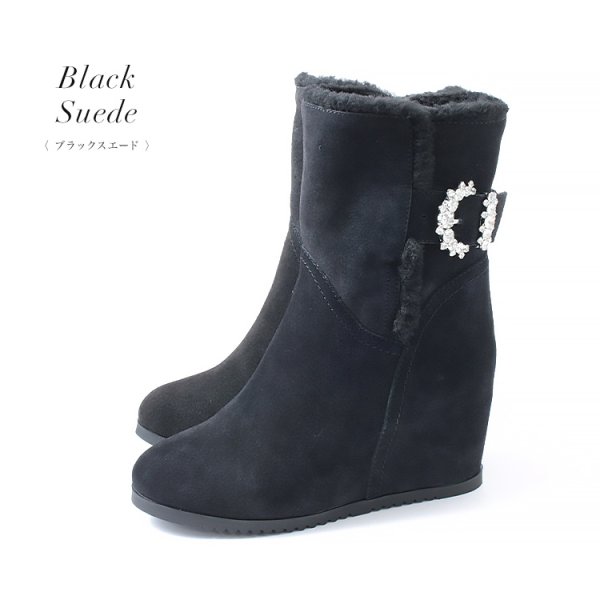 画像6: 【COMEX】 1color/ 7cmヒール/ ムートン/ ブーツ/ インヒール/ ファー/ ブラック/ スエード[OF02JH]