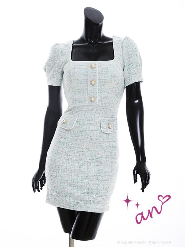画像13: 【an/アン】ストレッチ/ ツイード / フロントボタン/ 半袖/ 袖あり/ タイト/ ミニドレス/ キャバドレス[OF05]