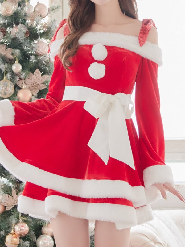 画像19: 【一部予約 / 11月中旬発送予定】【sugar nine サンタコス 4点セット】【XS-XLサイズ/8カラー】グリッターリボン2段フレアサンタコスプレ[YMT]