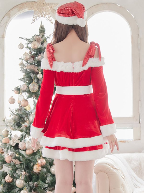 画像21: 【一部予約 / 11月中旬発送予定】【sugar nine サンタコス 4点セット】【XS-XLサイズ/8カラー】グリッターリボン2段フレアサンタコスプレ[YMT]