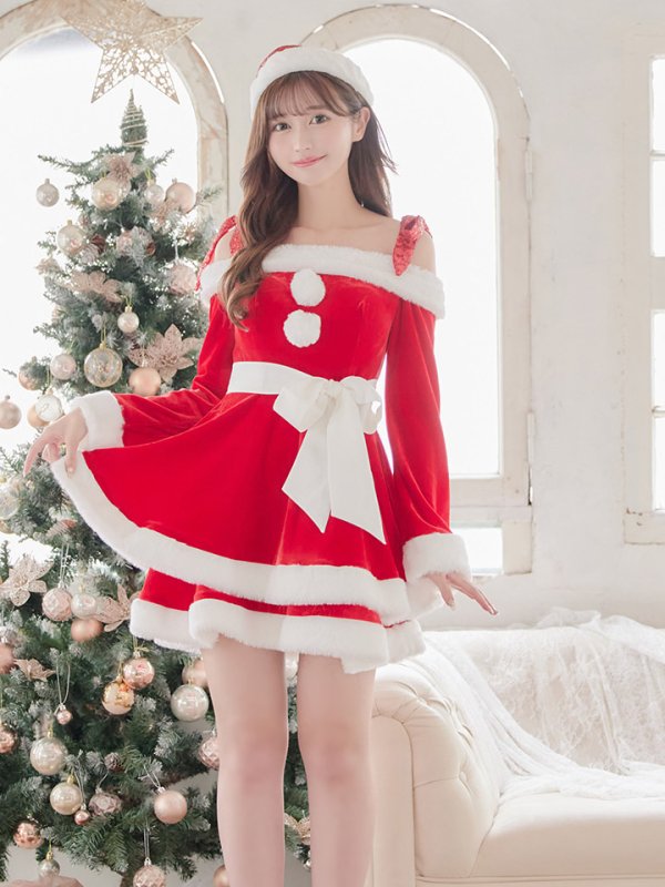 画像24: 【一部予約 / 11月中旬発送予定】【sugar nine サンタコス 4点セット】【XS-XLサイズ/8カラー】グリッターリボン2段フレアサンタコスプレ[YMT]