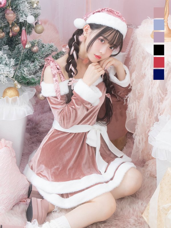 画像3: 【一部予約 / 11月中旬発送予定】【サンタコス 4点セット】【XS-XLサイズ/8カラー】グリッターリボン2段フレアサンタコスプレ[YMT]