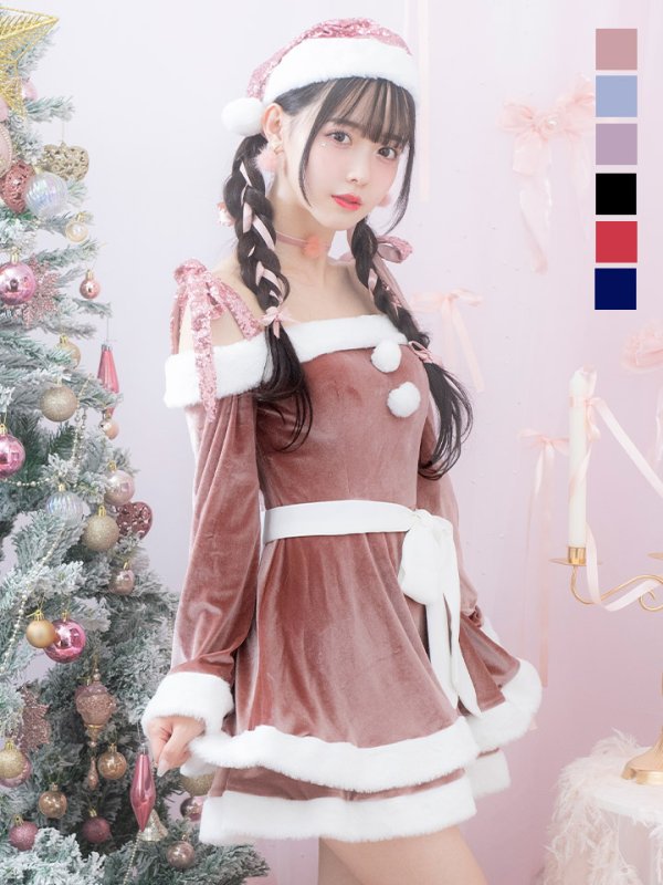 画像4: 【一部予約 / 11月中旬発送予定】【サンタコス 4点セット】【XS-XLサイズ/8カラー】グリッターリボン2段フレアサンタコスプレ[YMT]