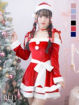 【即日発送！】【サンタコス 4点セット】【S-Lサイズ/6カラー】グリッターリボン2段フレアサンタコスプレ[YMT]
