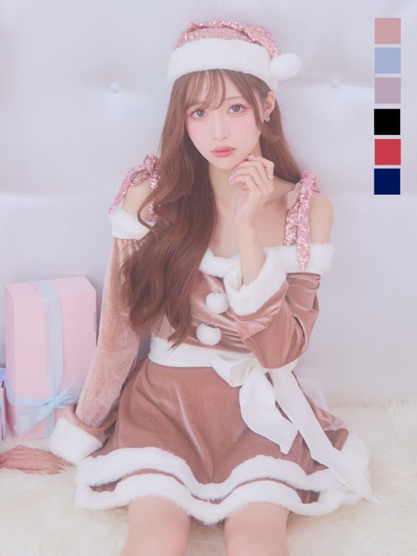 画像3: 【一部予約 / 11月中旬発送予定】【sugar nine サンタコス 4点セット】【XS-XLサイズ/8カラー】グリッターリボン2段フレアサンタコスプレ[YMT]