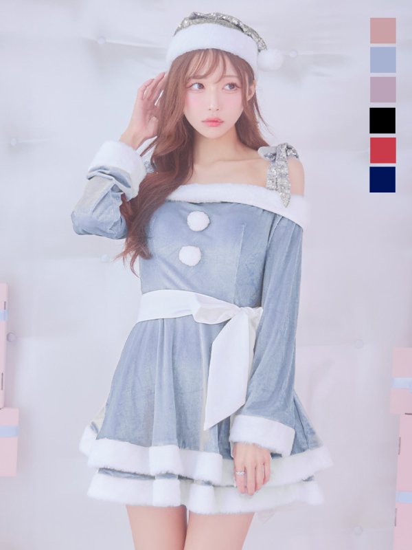 画像4: 【一部予約 / 11月中旬発送予定】【sugar nine サンタコス 4点セット】【XS-XLサイズ/8カラー】グリッターリボン2段フレアサンタコスプレ[YMT]