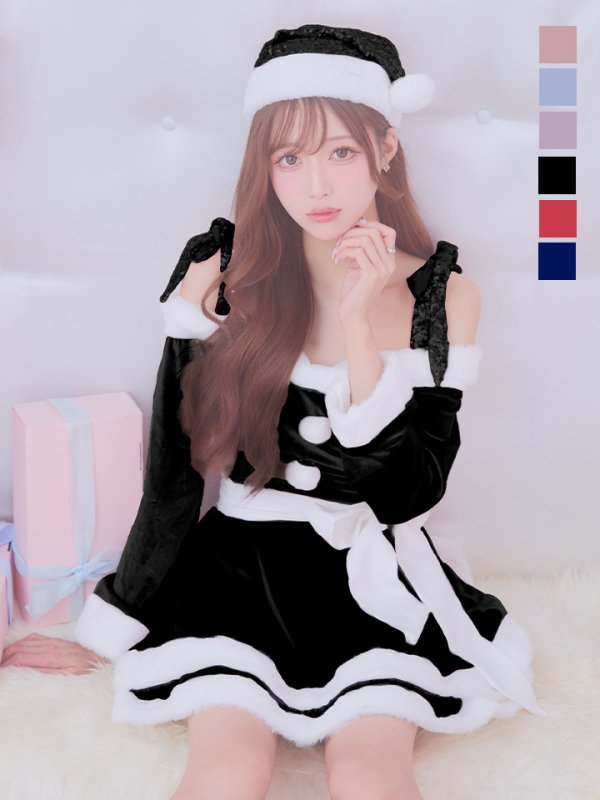 画像6: 【一部予約 / 11月中旬発送予定】【sugar nine サンタコス 4点セット】【XS-XLサイズ/8カラー】グリッターリボン2段フレアサンタコスプレ[YMT]