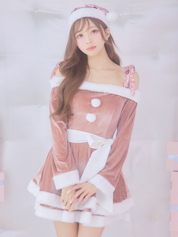 画像10: 【一部予約 / 11月中旬発送予定】【サンタコス 4点セット】【XS-XLサイズ/8カラー】グリッターリボン2段フレアサンタコスプレ[YMT]