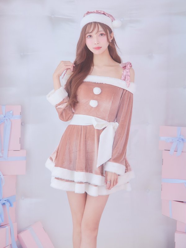 画像12: 【一部予約 / 11月中旬発送予定】【サンタコス 4点セット】【XS-XLサイズ/8カラー】グリッターリボン2段フレアサンタコスプレ[YMT]