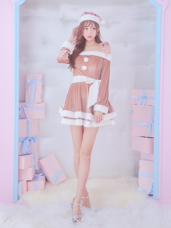 画像14: 【一部予約 / 11月中旬発送予定】【サンタコス 4点セット】【XS-XLサイズ/8カラー】グリッターリボン2段フレアサンタコスプレ[YMT]