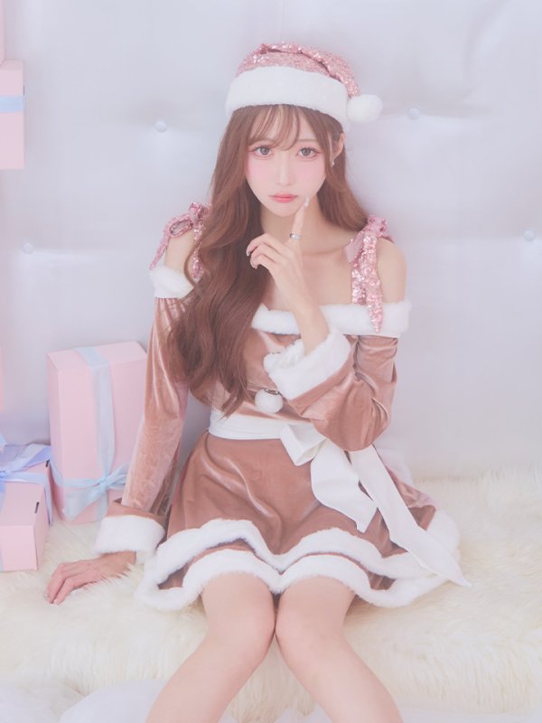 画像15: 【一部予約 / 11月中旬発送予定】【サンタコス 4点セット】【XS-XLサイズ/8カラー】グリッターリボン2段フレアサンタコスプレ[YMT]