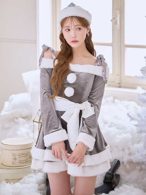 画像24: 【一部予約 / 11月中旬発送予定】【sugar nine サンタコス 4点セット】【XS-XLサイズ/8カラー】グリッターリボン2段フレアサンタコスプレ[OF01]