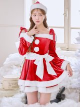 【一部予約 / 10月下旬発送予定】【送料無料！】【サンタ】グリッターリボン2段フレアサンタコスプレ【コスプレ4点セット】【XS-XLサイズ/8カラー】[OF03]
