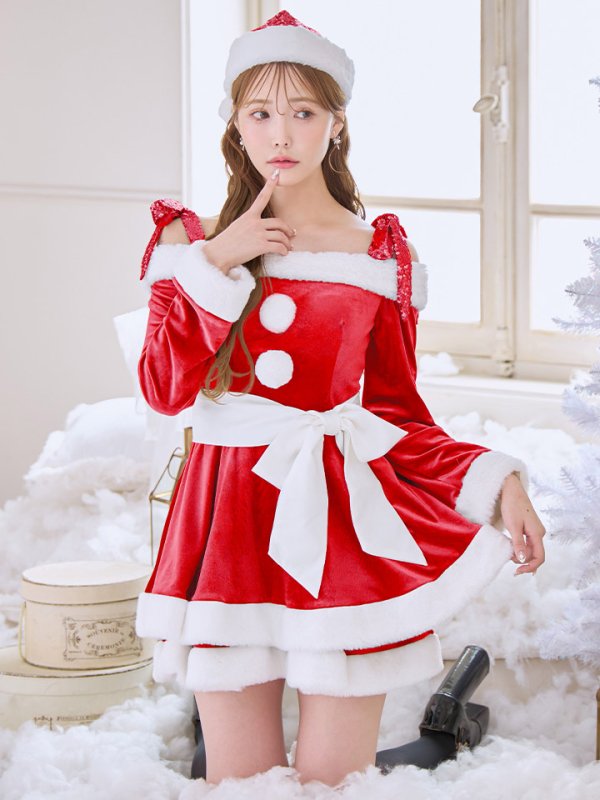 画像9: 【送料無料！】【サンタ】グリッターリボン2段フレアサンタコスプレ【コスプレ4点セット】【XS-XLサイズ/8カラー】[OF01]