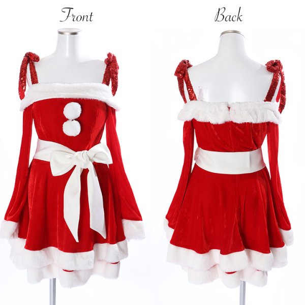 画像14: 【一部予約 / 11月中旬発送予定】【sugar nine サンタコス 4点セット】【XS-XLサイズ/8カラー】グリッターリボン2段フレアサンタコスプレ[YMT]