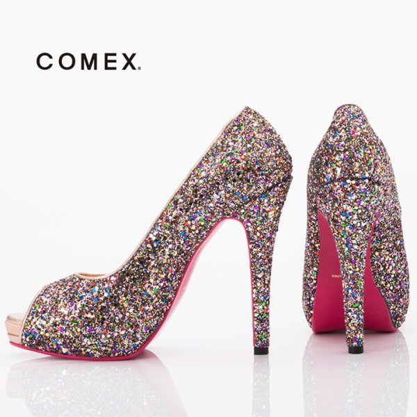 画像4: 【COMEX 日本製】3カラー☆グリッターラメオープントゥパンプス13cmヒール[OF02]