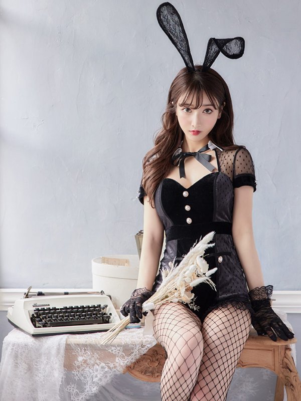 画像10: 【即日発送】ブラックドットレースバニーコスプレ【sugar nineハロウィン5点セット】【XS-Lサイズ/1カラー】[OF01]