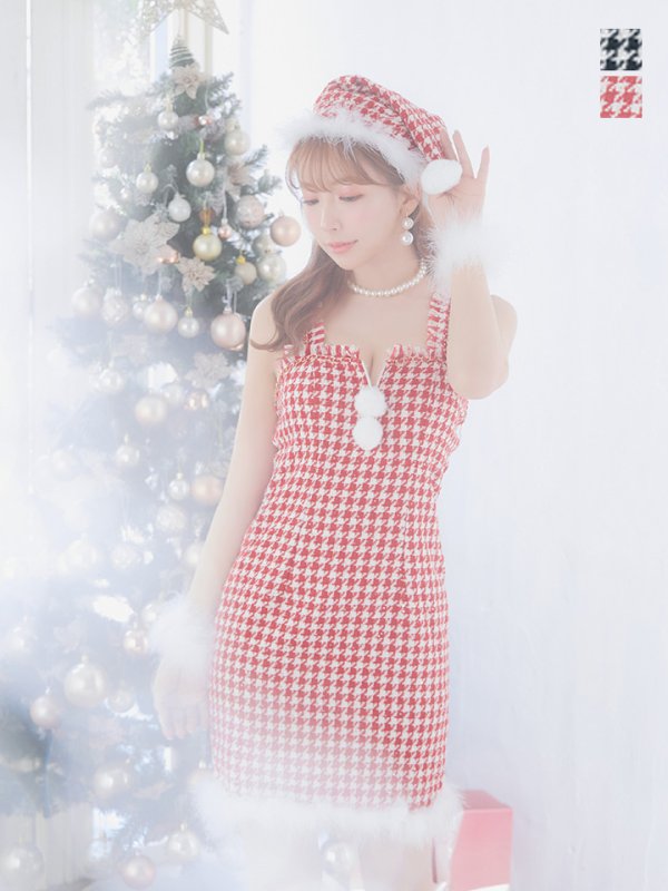 画像2: SALE!【サンタコス 4点セット】【XS-XLサイズ/2カラー】チェーンモチーフフロントジップタイトドレスサンタコスプレ[YMT]