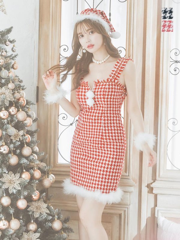 画像26: SALE!【サンタコス 4点セット】【XS-XLサイズ/2カラー】チェーンモチーフフロントジップタイトドレスサンタコスプレ[YMT]